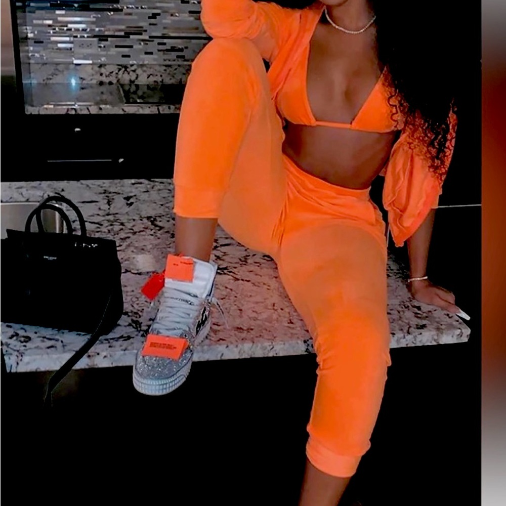 Orange Velour 3piece Jogger Set